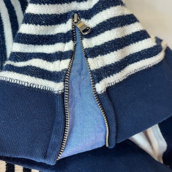 Lauren Jeans Co LRL Reverse Weave Pullover Top Women's Small Blue Cream Stripes - Picture 4 of 5